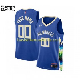Maillot Basket Milwaukee Bucks Personnalisé Nike City Edition 2022-2023 Bleu Swingman - Enfant